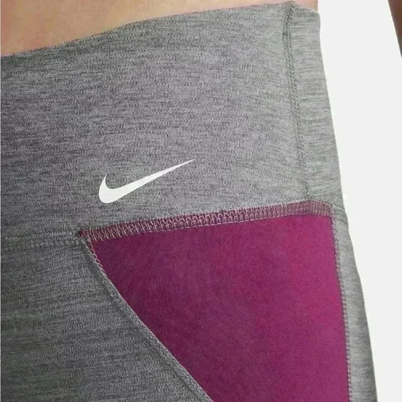 NWT Nike One Women's Grey/Heather/ Pink Mid-Rise Color-Block Leggings Sz L - Picture 3 of 11